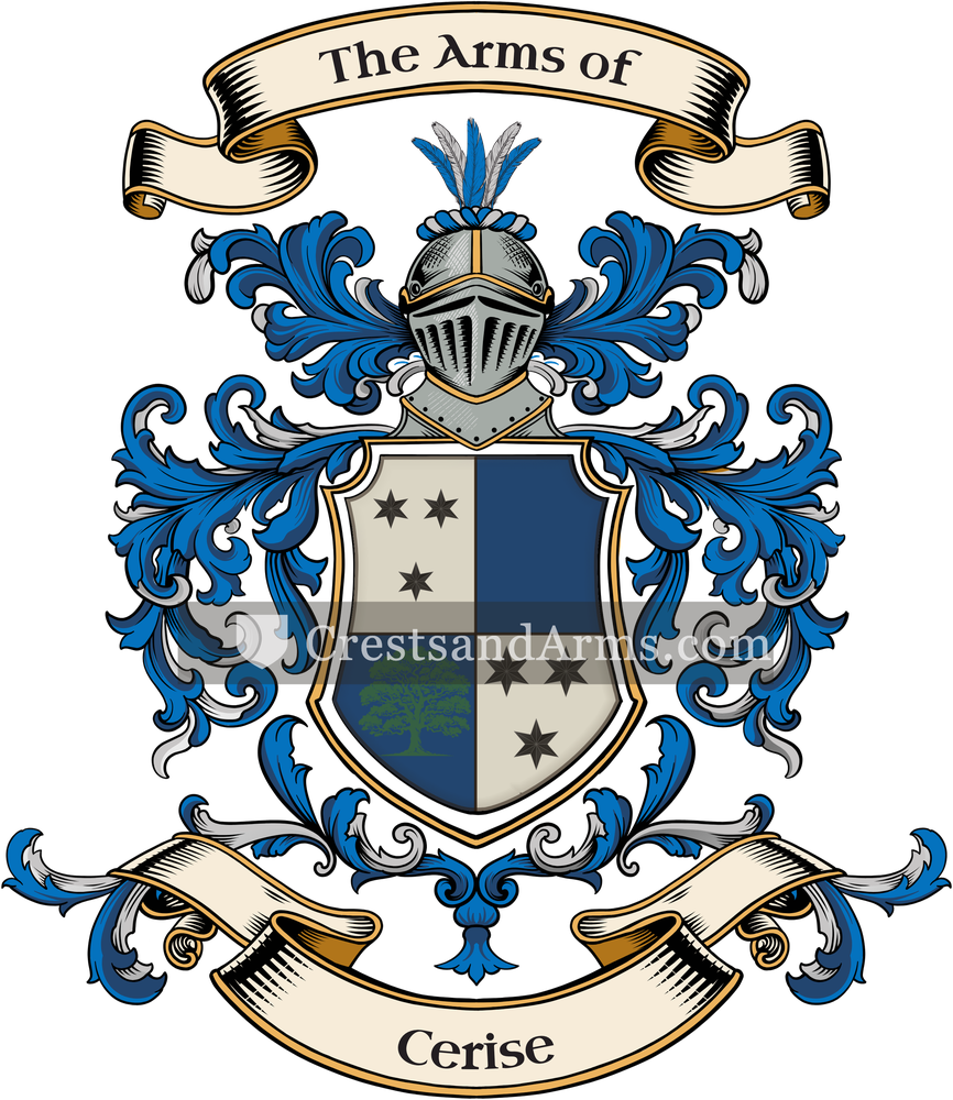 The Cerise coat of arms, drawn from the recorded blazon