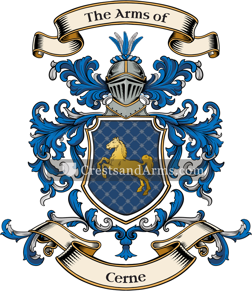 The Cerne coat of arms, drawn from the recorded blazon