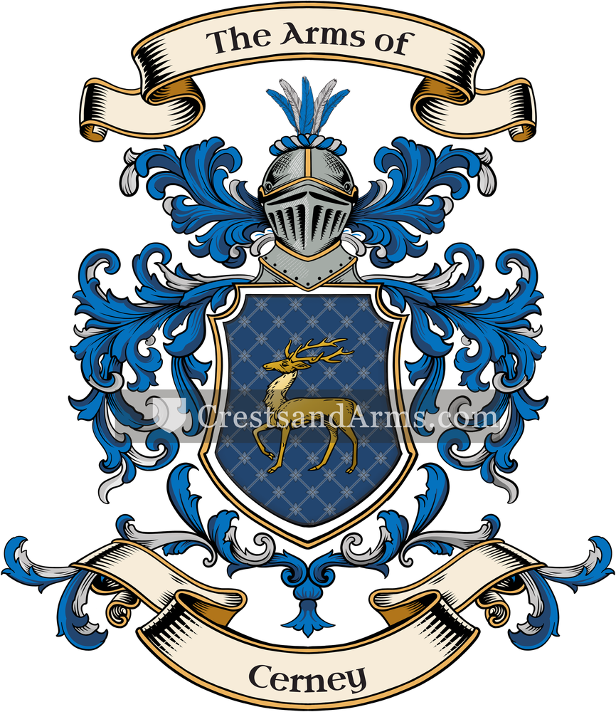 The Cerney coat of arms, drawn from the recorded blazon