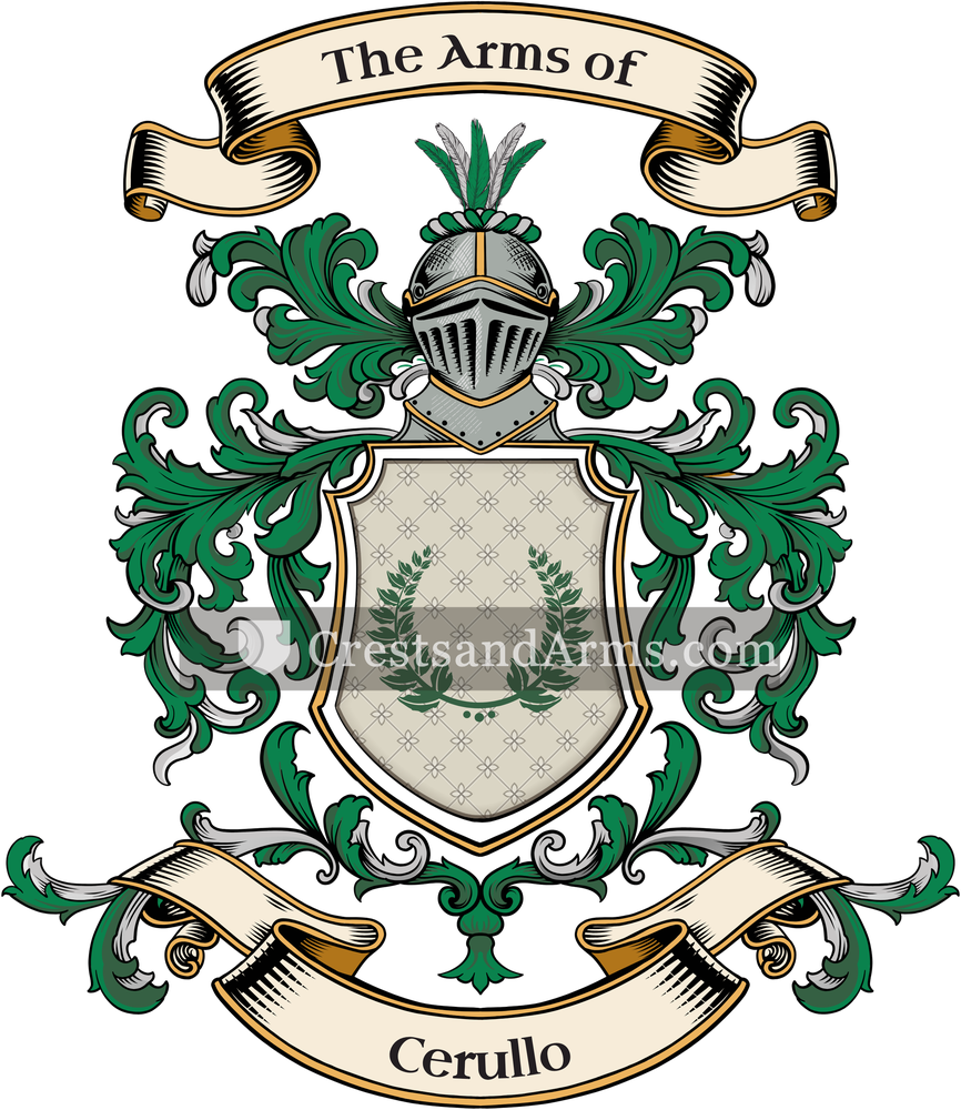 The Cerullo coat of arms, drawn from the recorded blazon