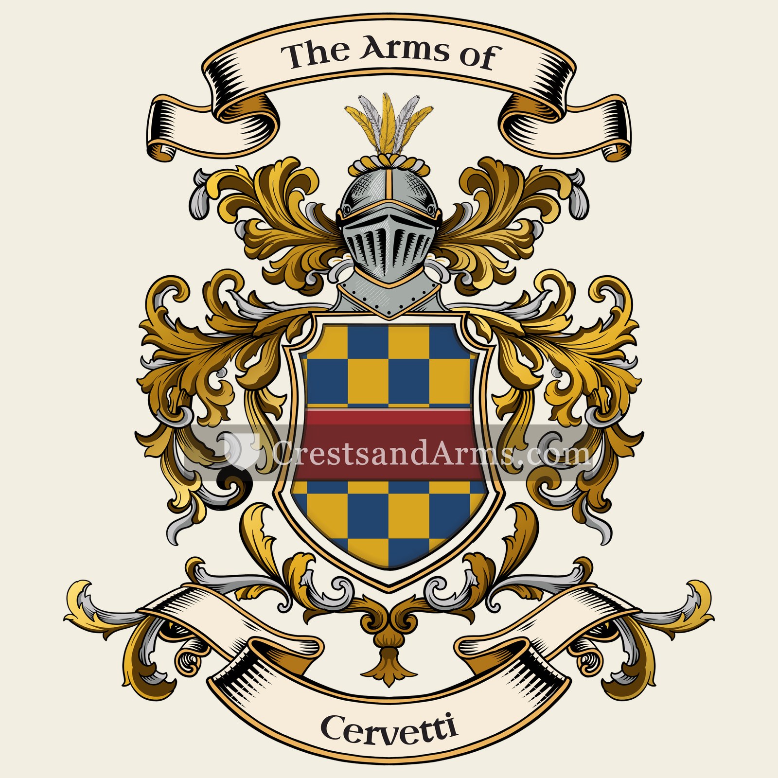 The Cervetti coat of arms, drawn from the recorded blazon