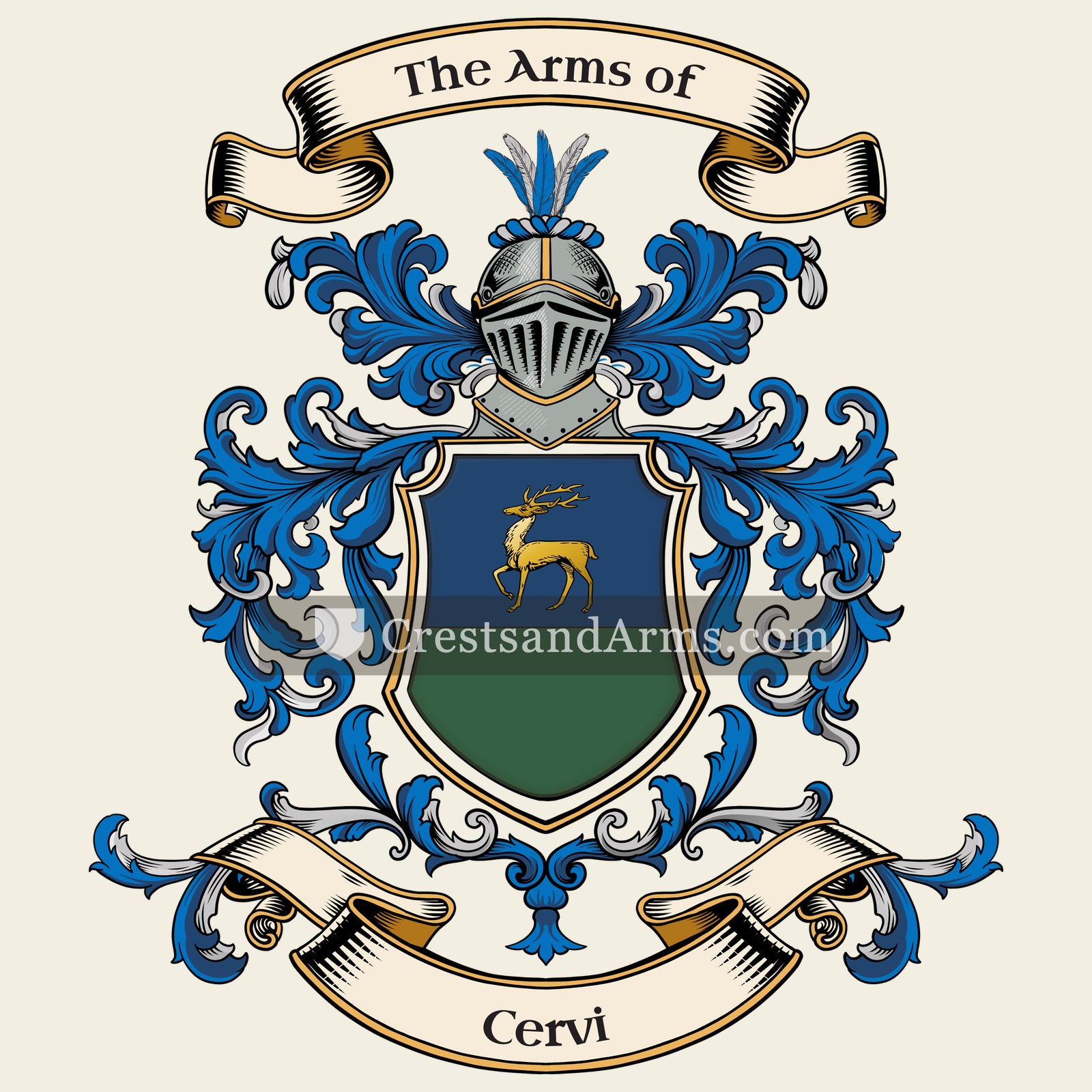 The Cervi coat of arms, drawn from the recorded blazon