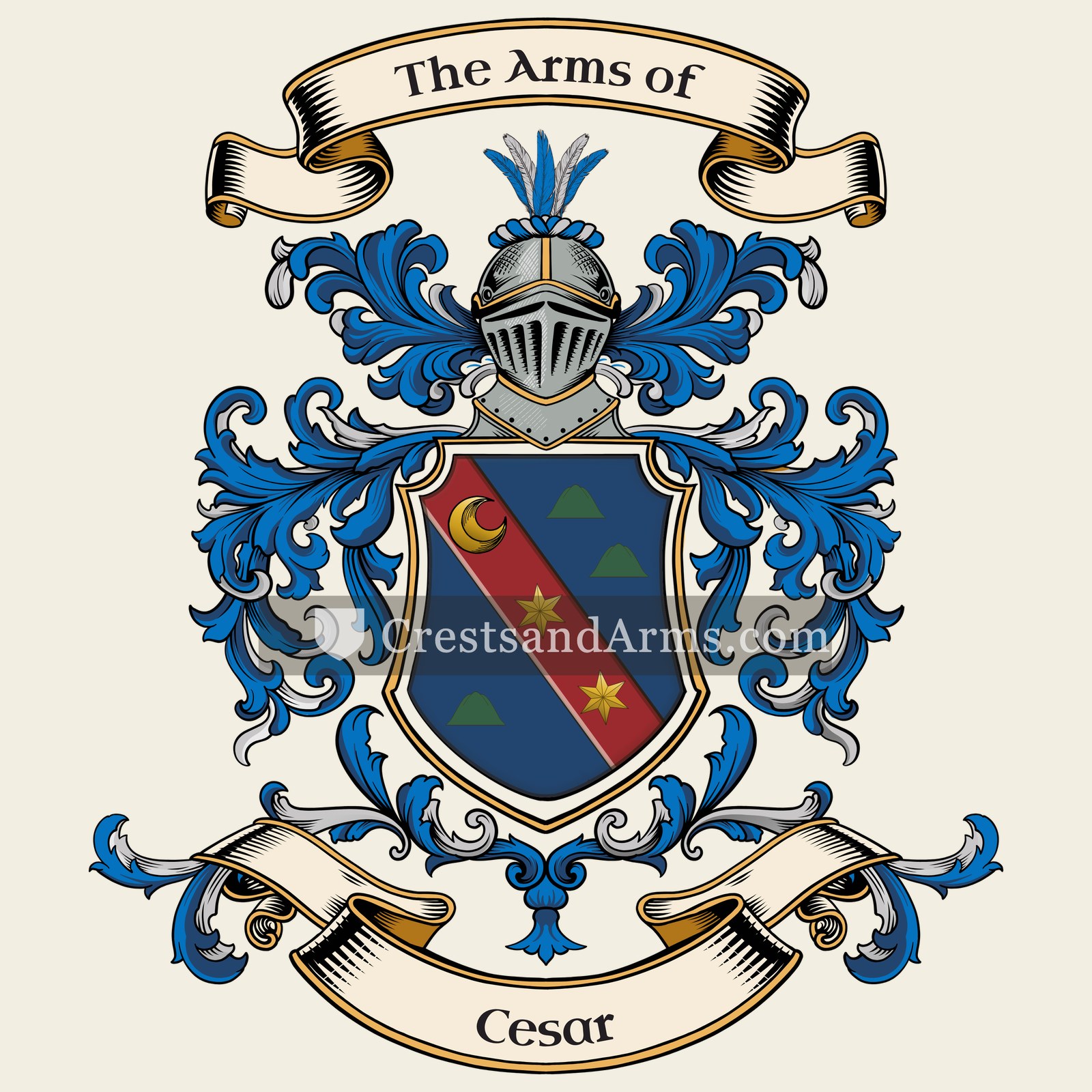 The Cesar coat of arms, drawn from the recorded blazon