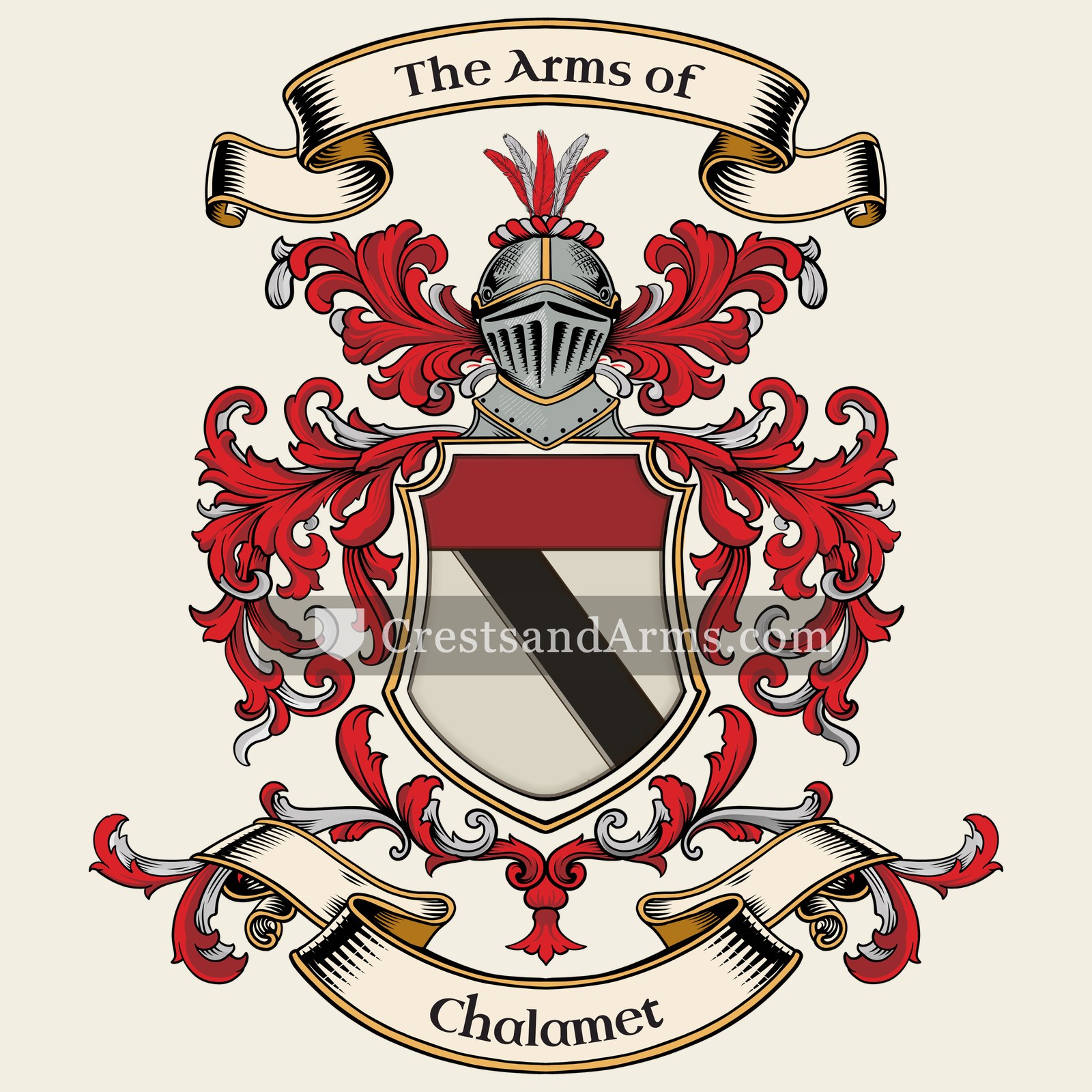 The Chalamet coat of arms, drawn from the recorded blazon