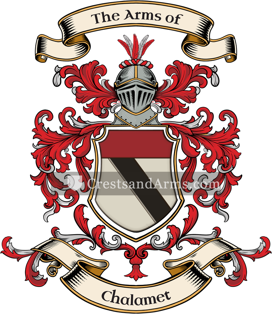The Chalamet coat of arms, drawn from the recorded blazon