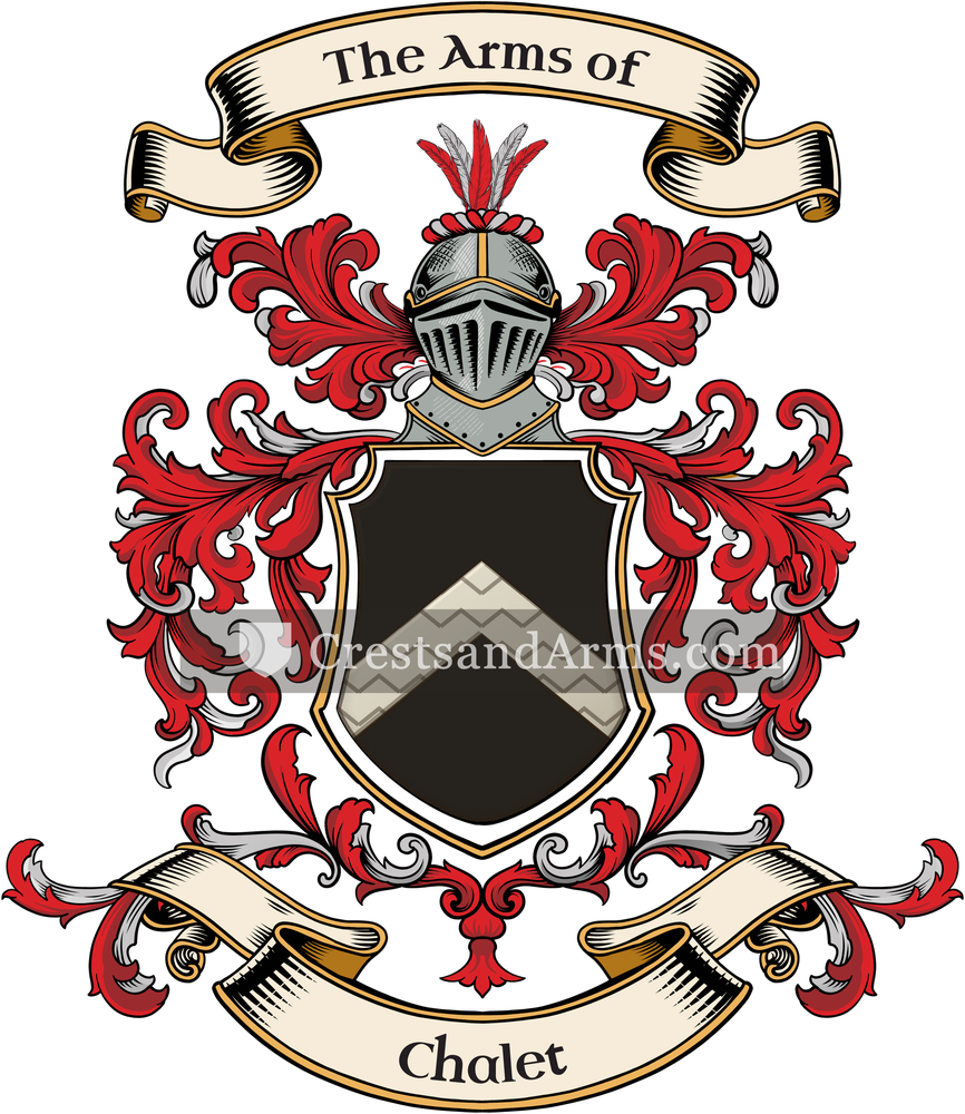 The Chalet coat of arms, drawn from the recorded blazon