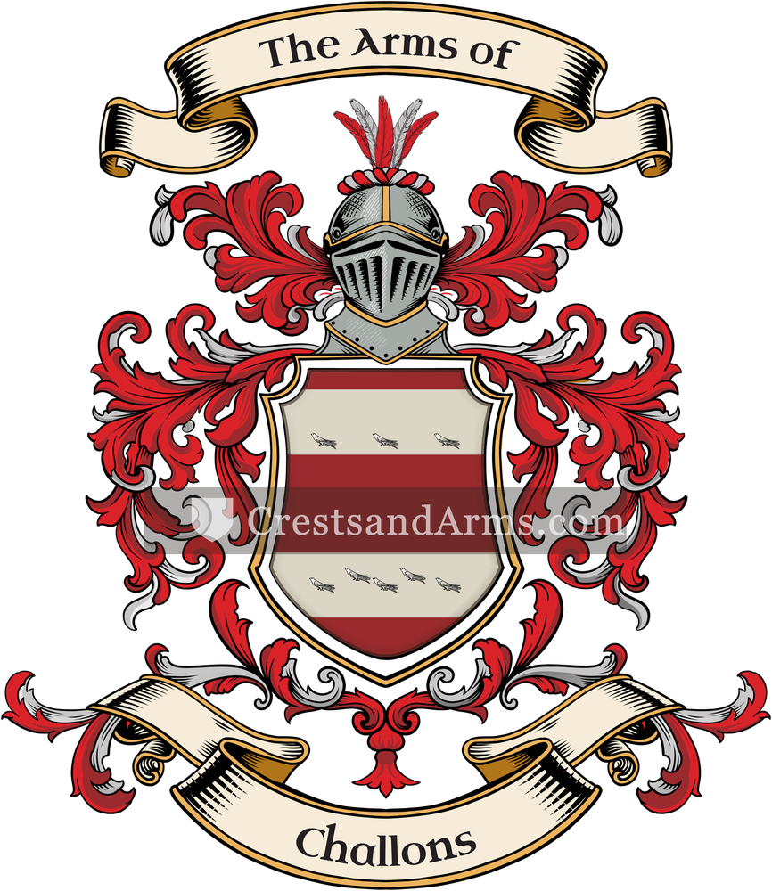 The Challons coat of arms, drawn from the recorded blazon