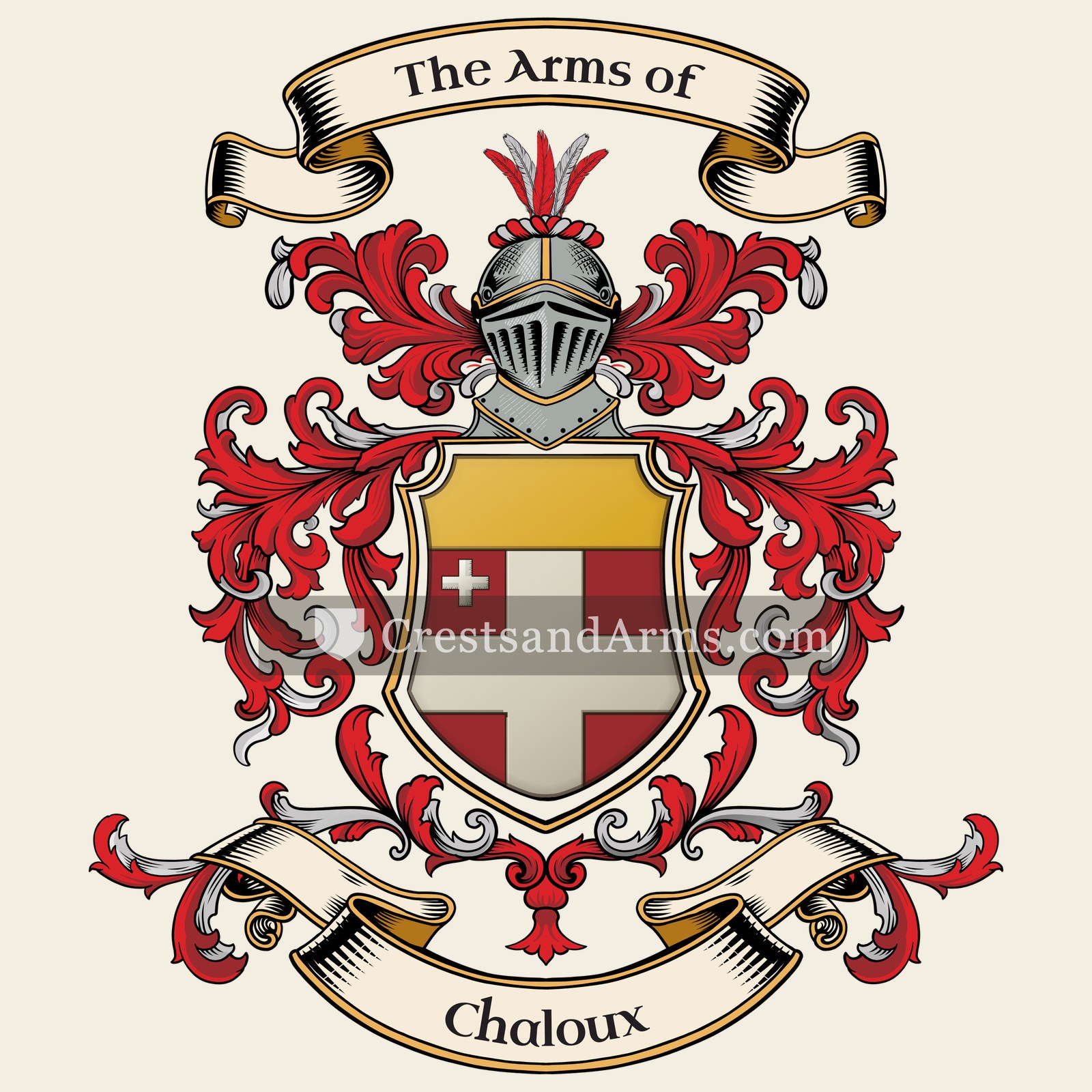 The Chaloux coat of arms, drawn from the recorded blazon