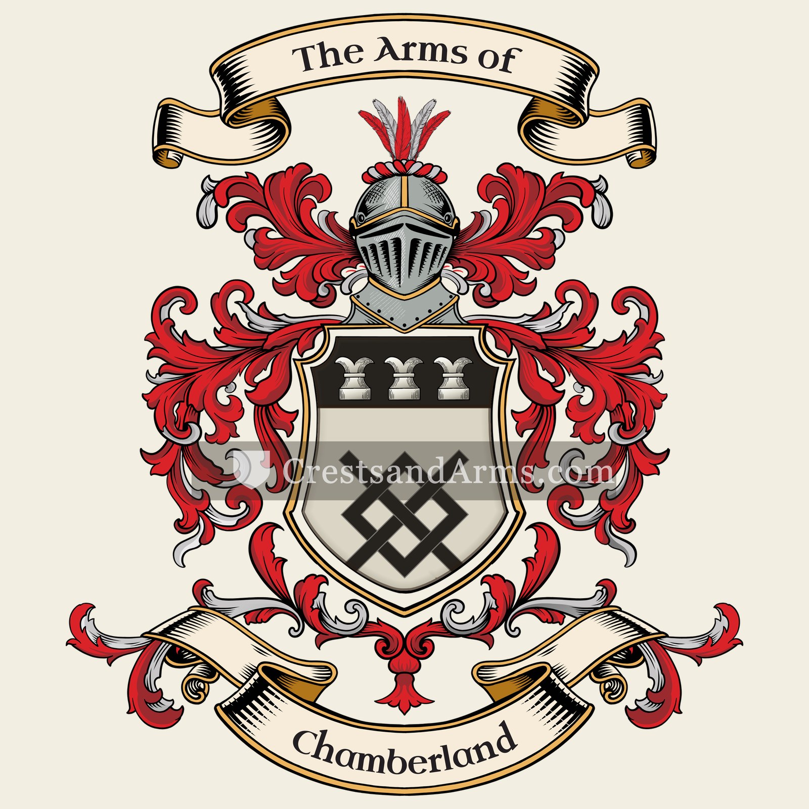 The Chamberland coat of arms, drawn from the recorded blazon