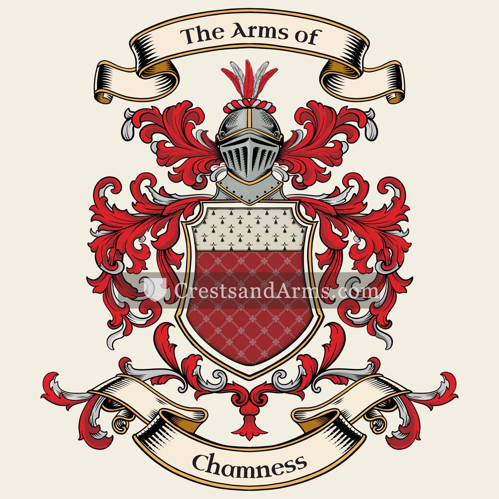 The Chamness coat of arms, drawn from the recorded blazon