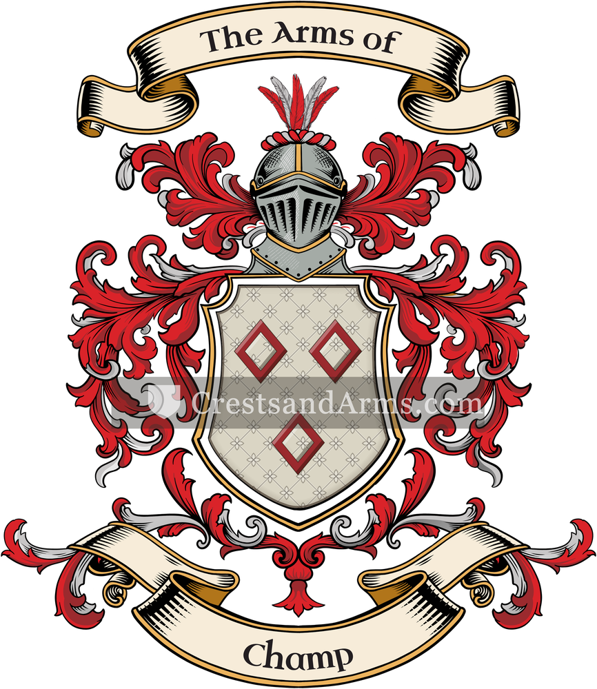 The Champ coat of arms, drawn from the recorded blazon