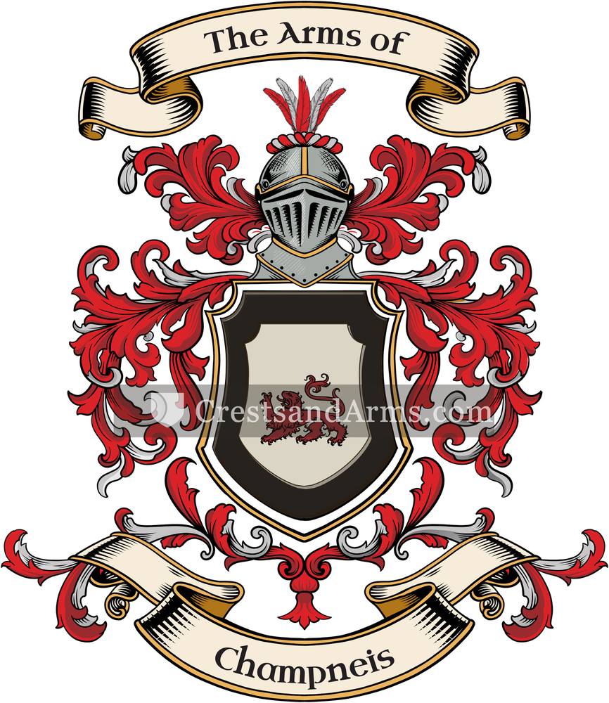 The Champneis coat of arms, drawn from the recorded blazon