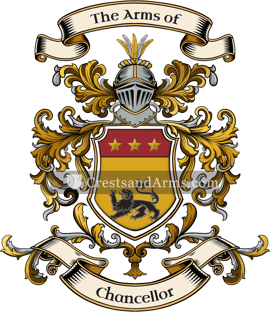 The Chancellor coat of arms, drawn from the recorded blazon