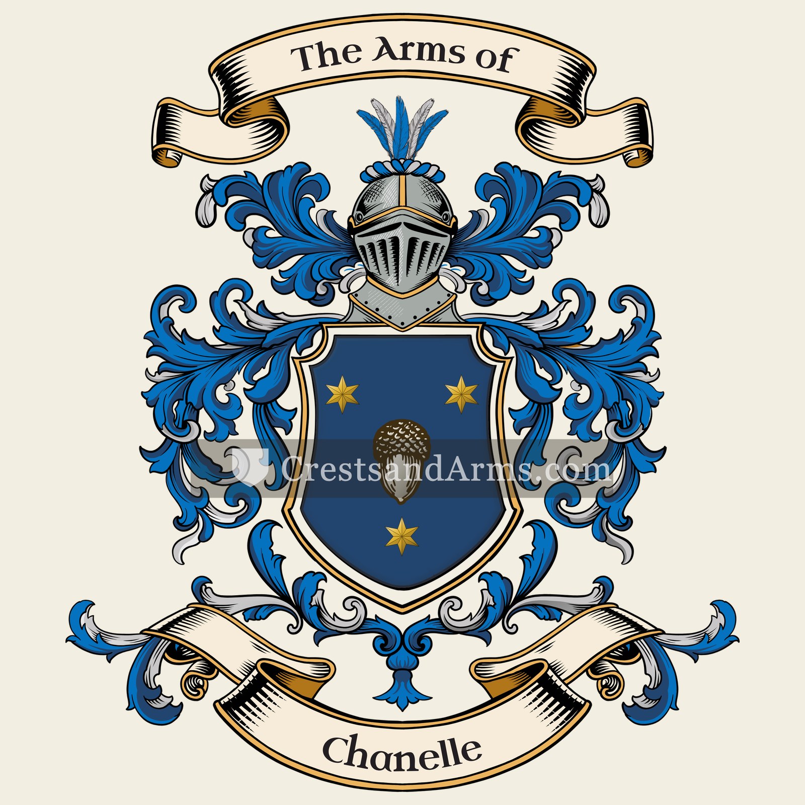 The Chanelle coat of arms, drawn from the recorded blazon