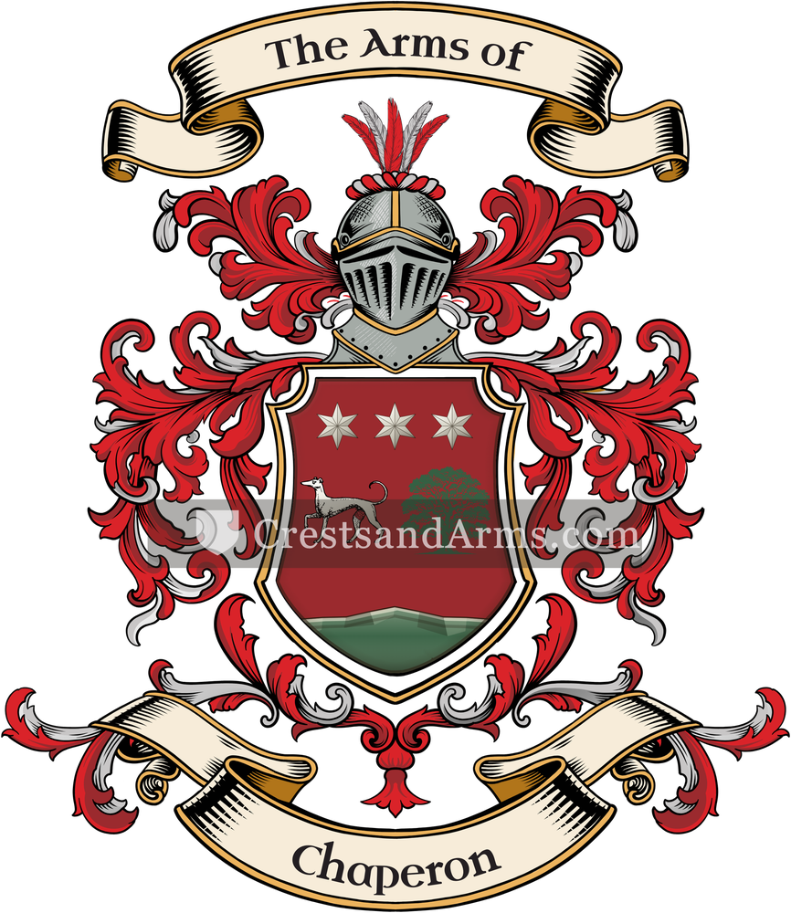 The Chaperon coat of arms, drawn from the recorded blazon