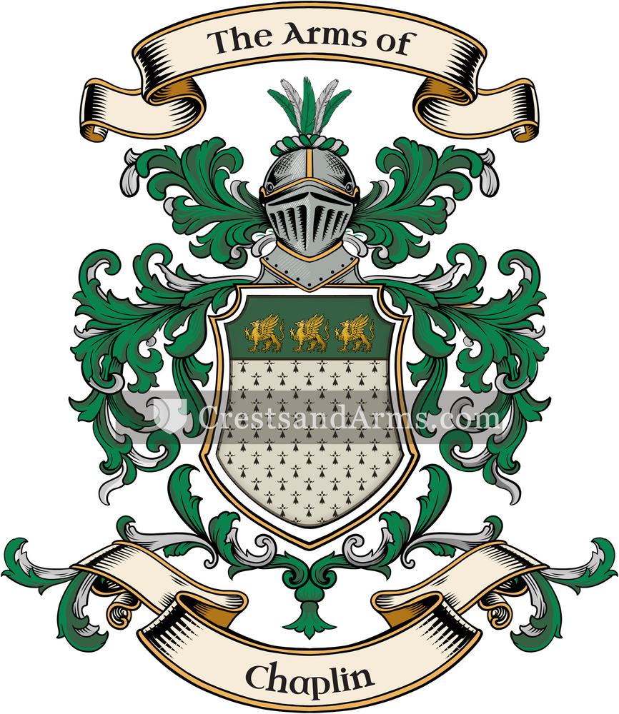 The Chaplin coat of arms, drawn from the recorded blazon