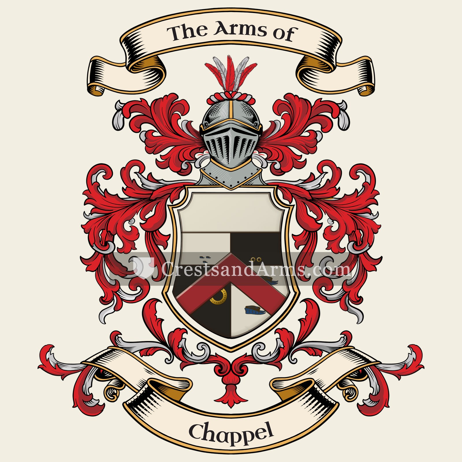 The Chappel coat of arms, drawn from the recorded blazon