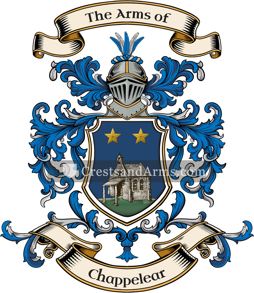 The Chappelear coat of arms, drawn from the recorded blazon
