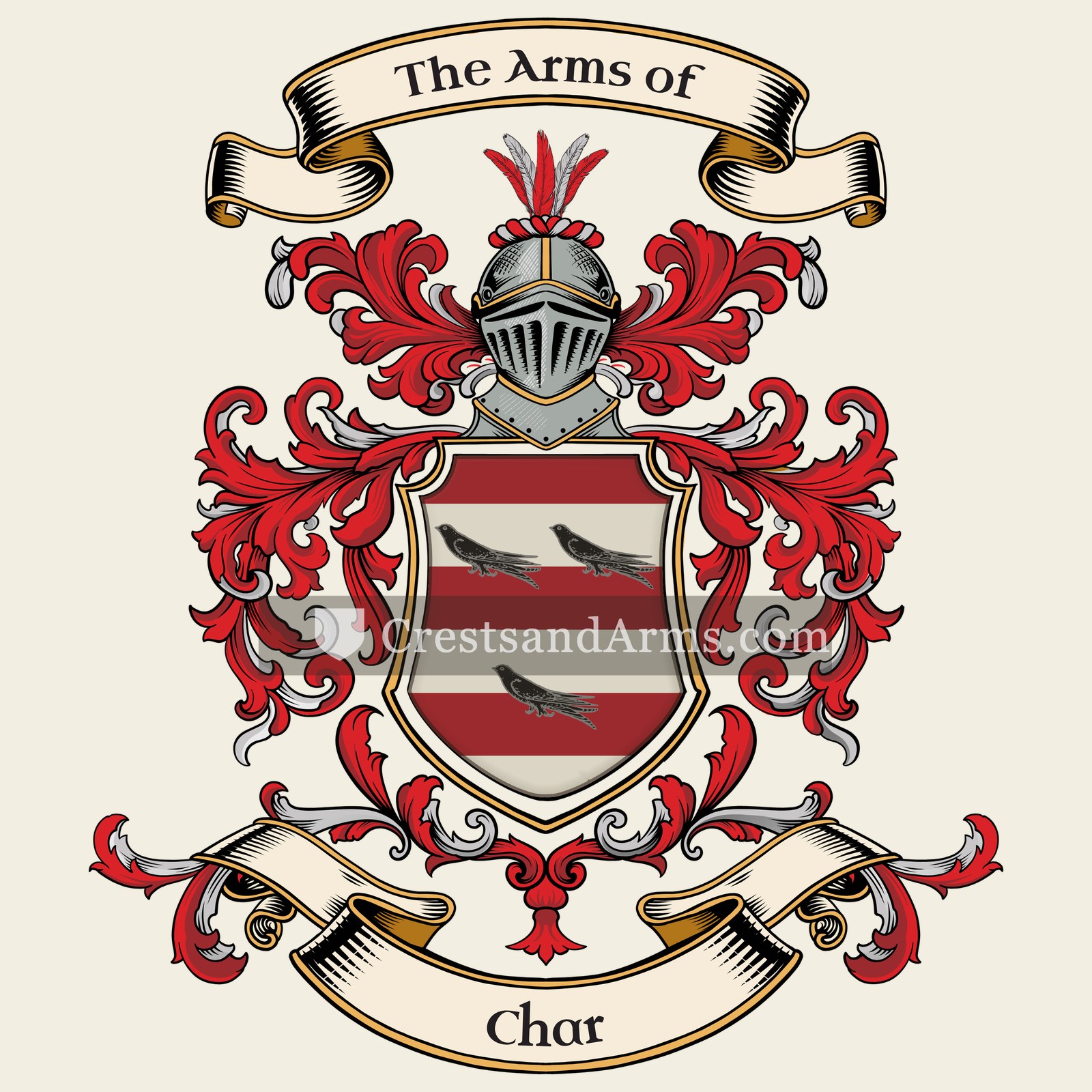 The Char coat of arms, drawn from the recorded blazon