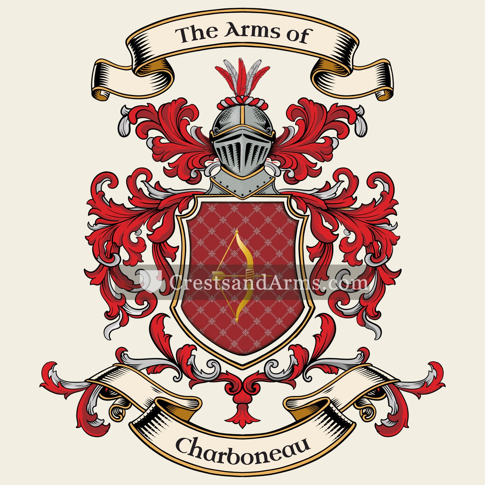 The Charboneau coat of arms, drawn from the recorded blazon