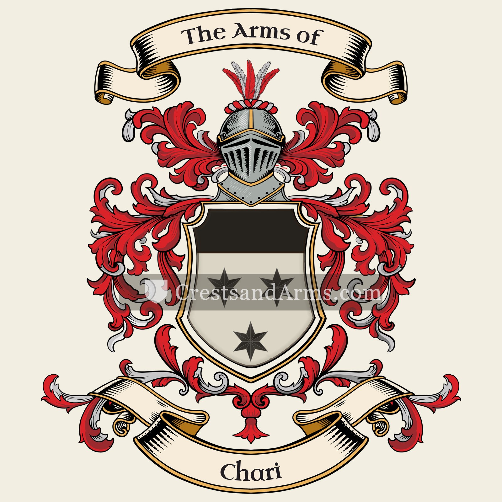 The Chari coat of arms, drawn from the recorded blazon