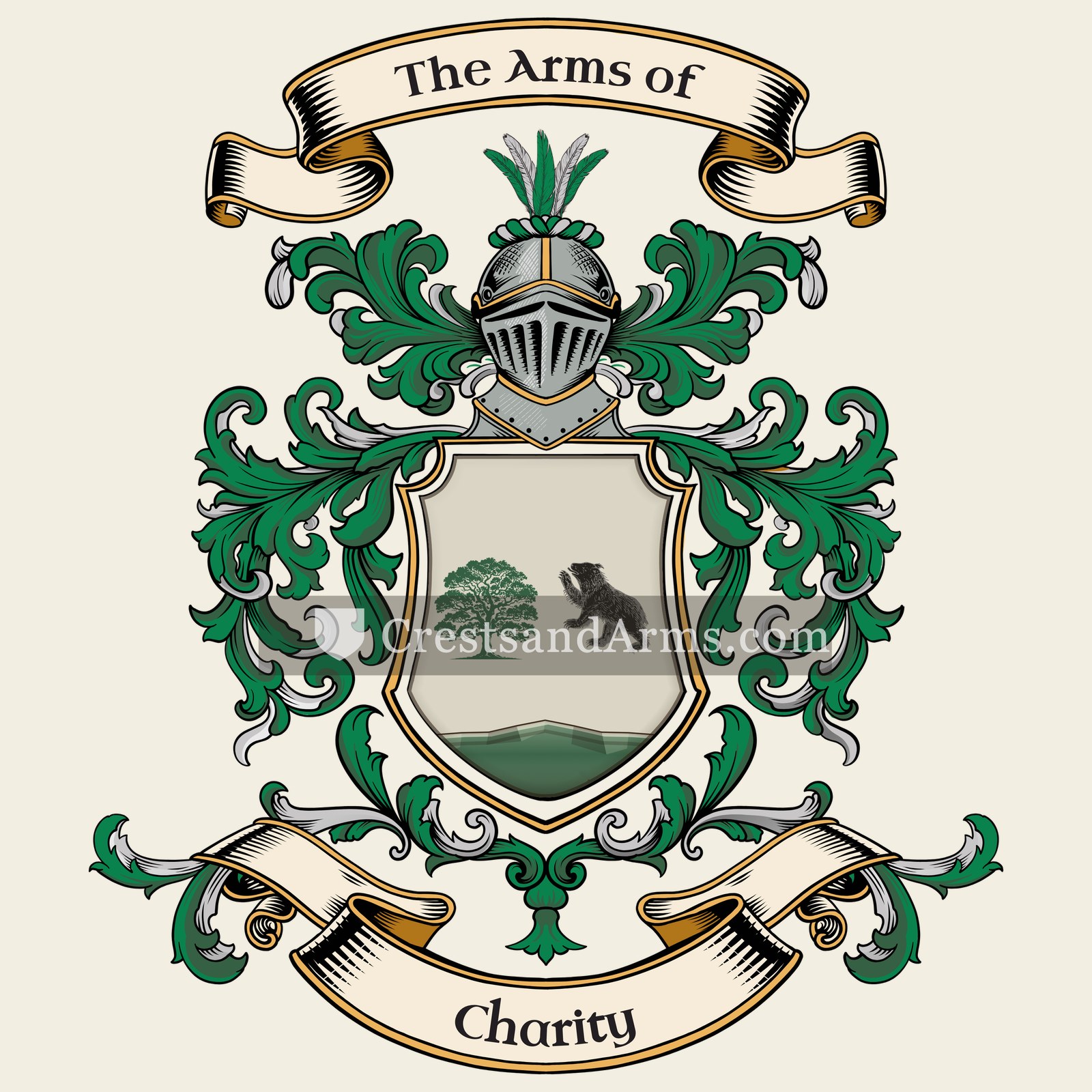 The Charity coat of arms, drawn from the recorded blazon