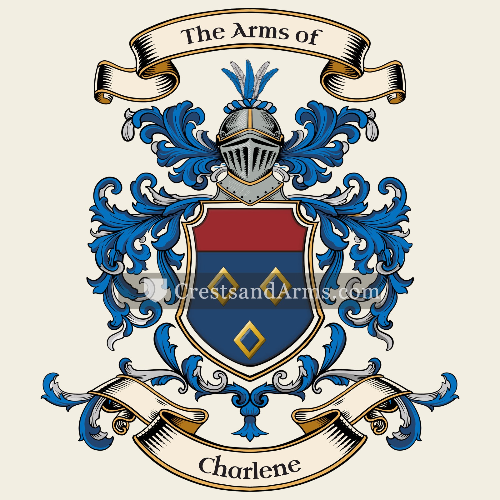 The Charlene coat of arms, drawn from the recorded blazon