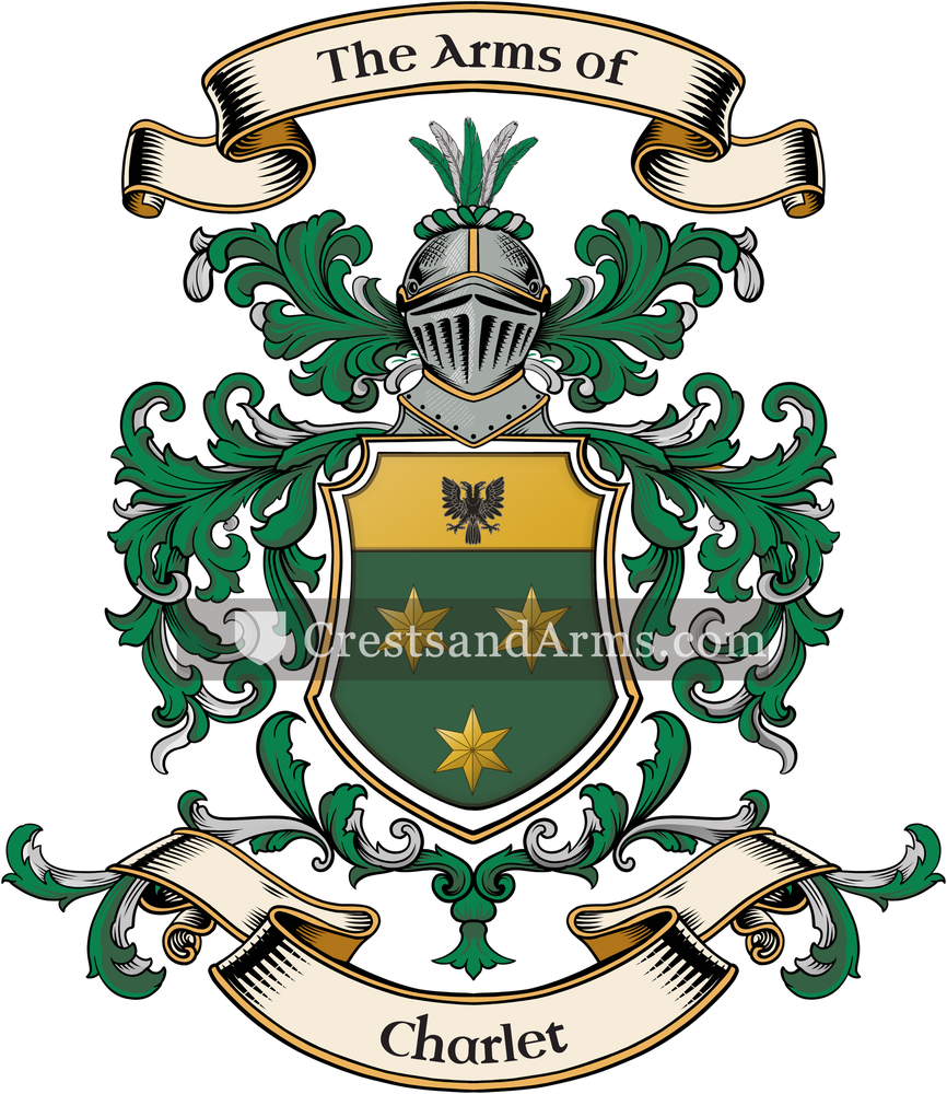 The Charlet coat of arms, drawn from the recorded blazon