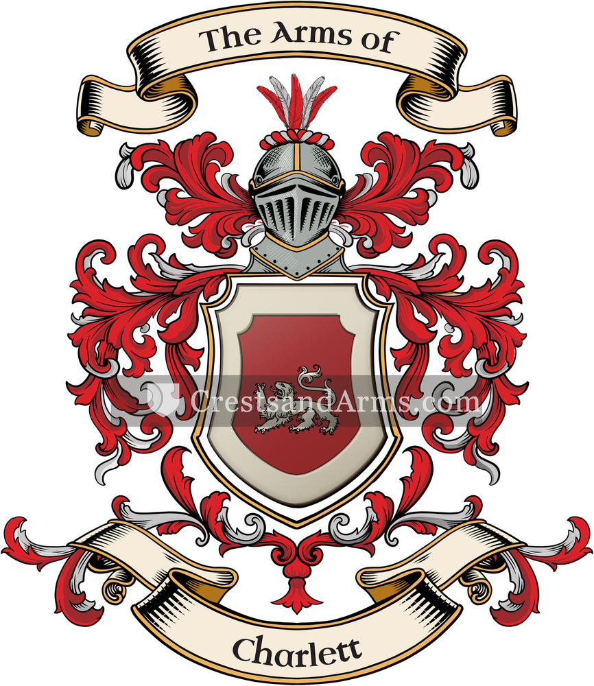 The Charlett coat of arms, drawn from the recorded blazon