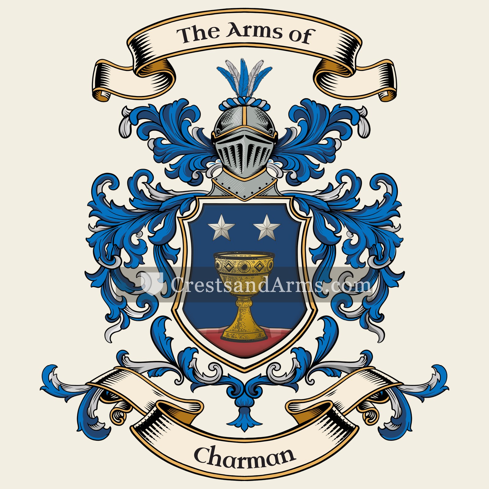 The Charman coat of arms, drawn from the recorded blazon