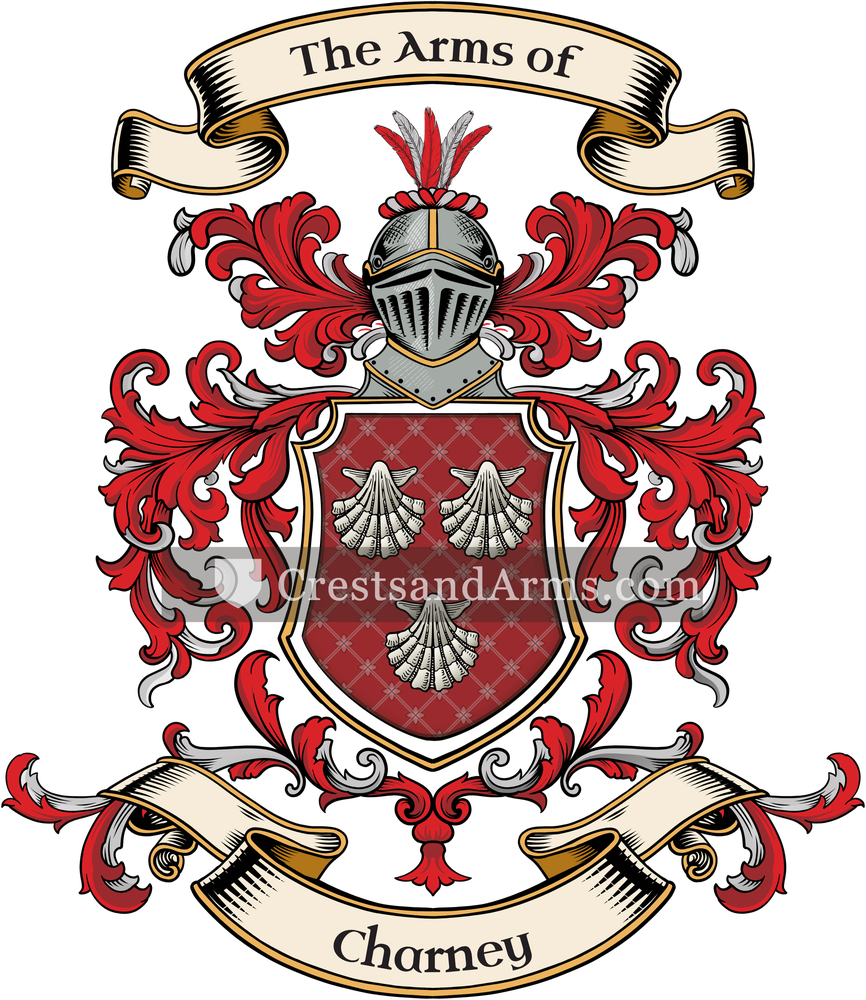 The Charney coat of arms, drawn from the recorded blazon
