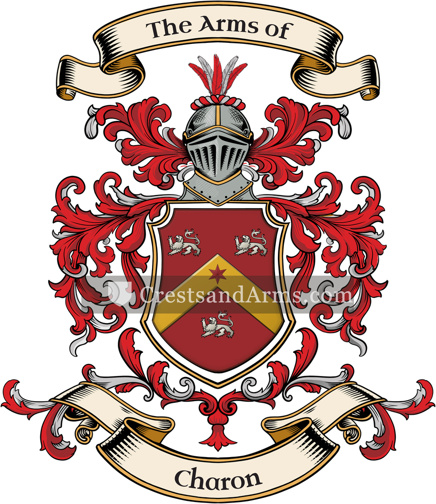 The Charon coat of arms, drawn from the recorded blazon