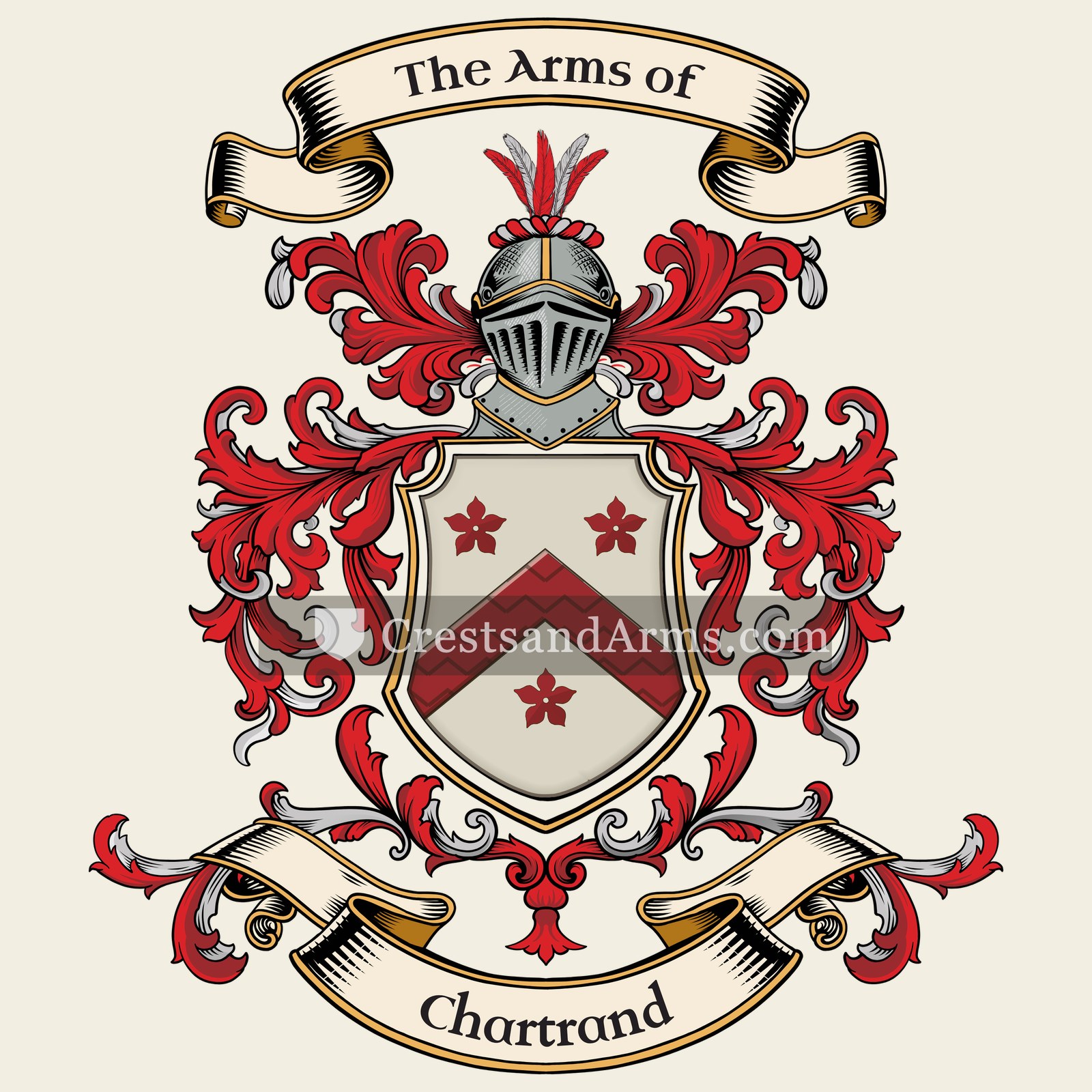 The Chartrand coat of arms, drawn from the recorded blazon