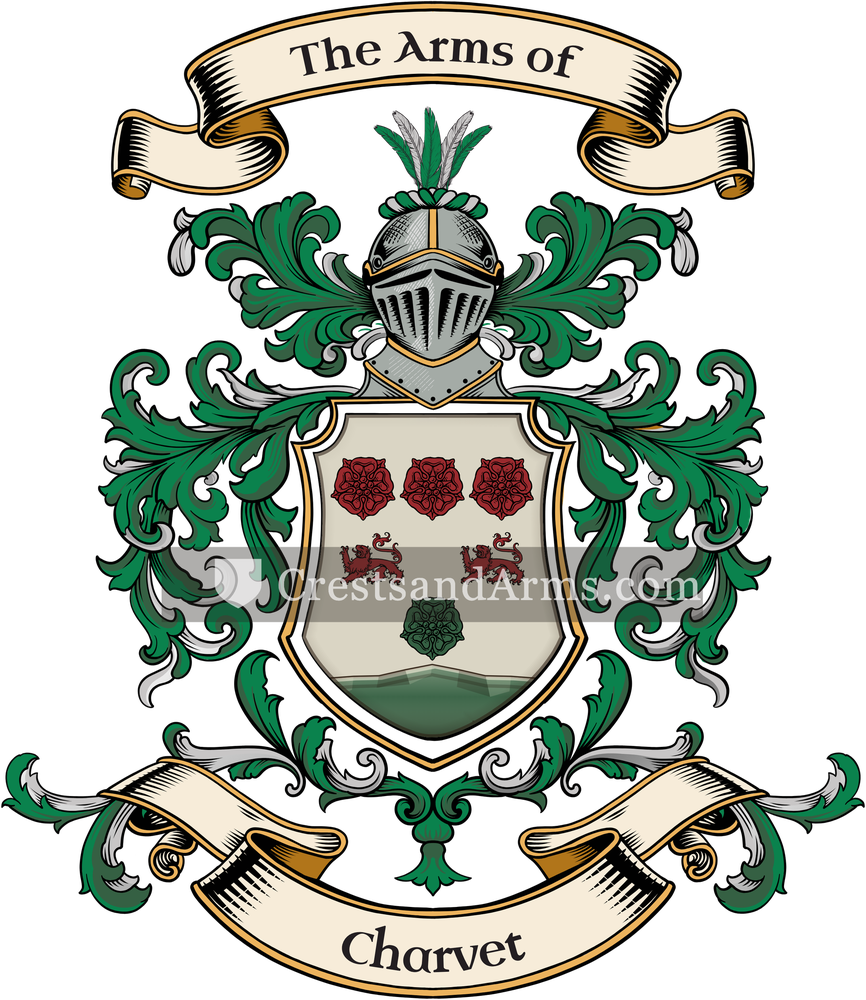 The Charvet coat of arms, drawn from the recorded blazon