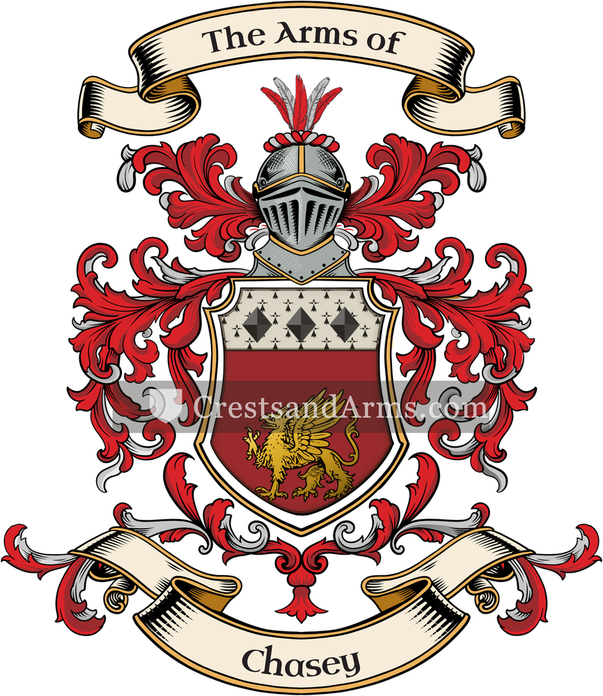 The Chasey coat of arms, drawn from the recorded blazon