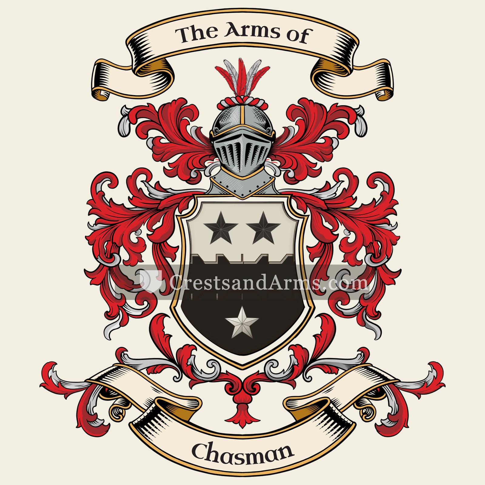 The Chasman coat of arms, drawn from the recorded blazon