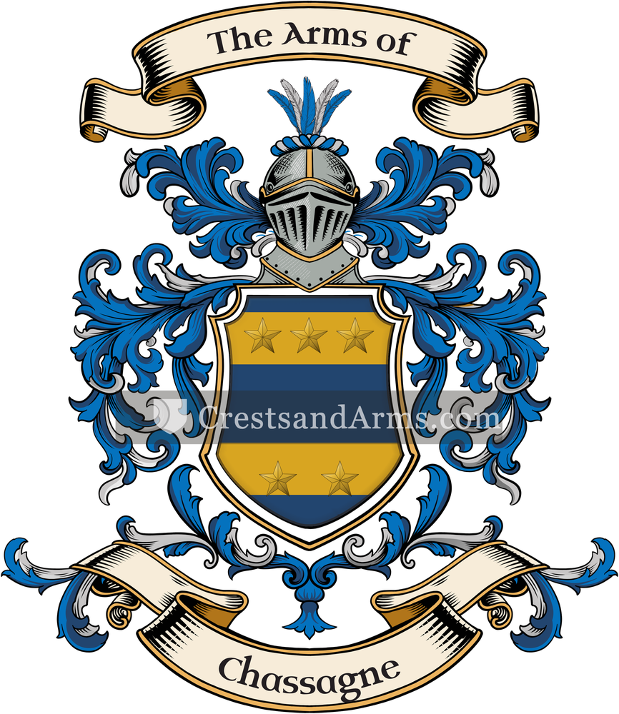 The Chassagne coat of arms, drawn from the recorded blazon