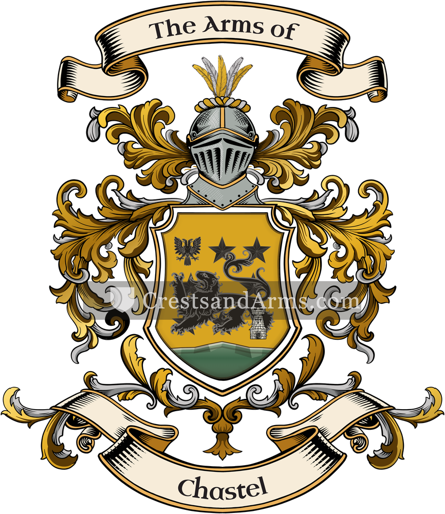 The Chastel coat of arms, drawn from the recorded blazon