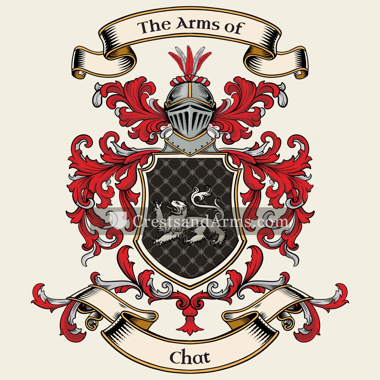 The Chat coat of arms, drawn from the recorded blazon