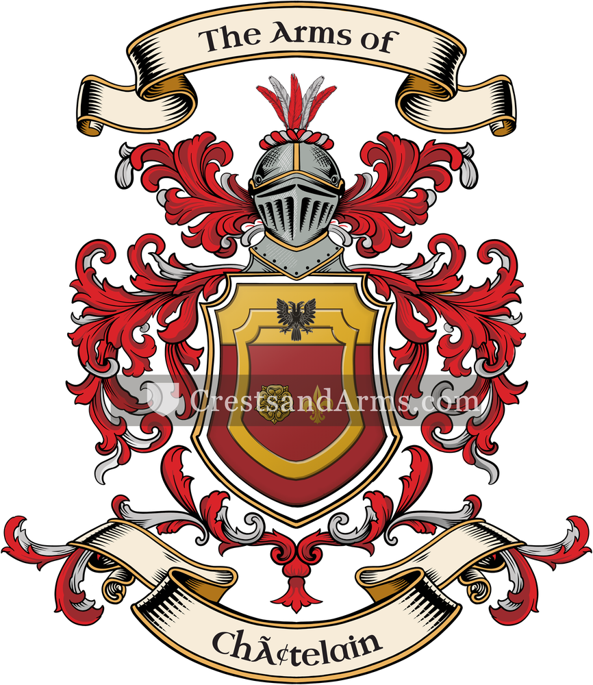 The Châtelain coat of arms, drawn from the recorded blazon