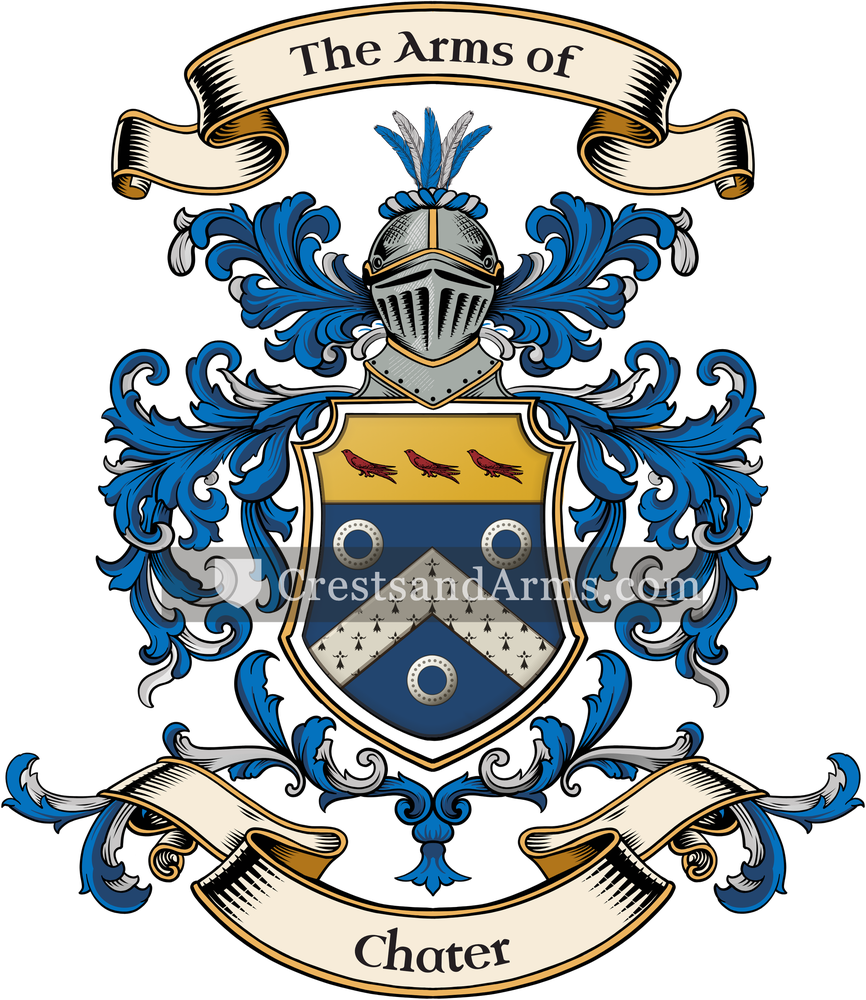 The Chater coat of arms, drawn from the recorded blazon
