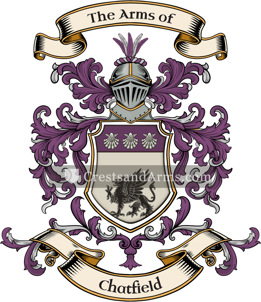 The Chatfield coat of arms, drawn from the recorded blazon