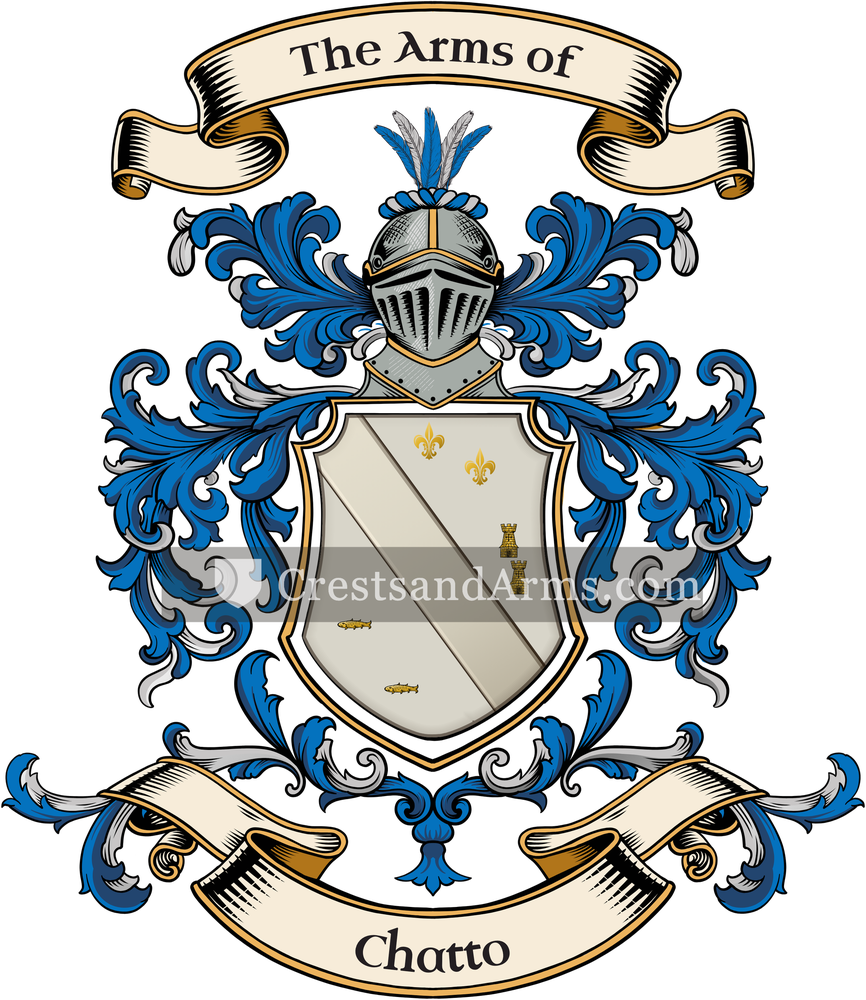 The Chatto coat of arms, drawn from the recorded blazon