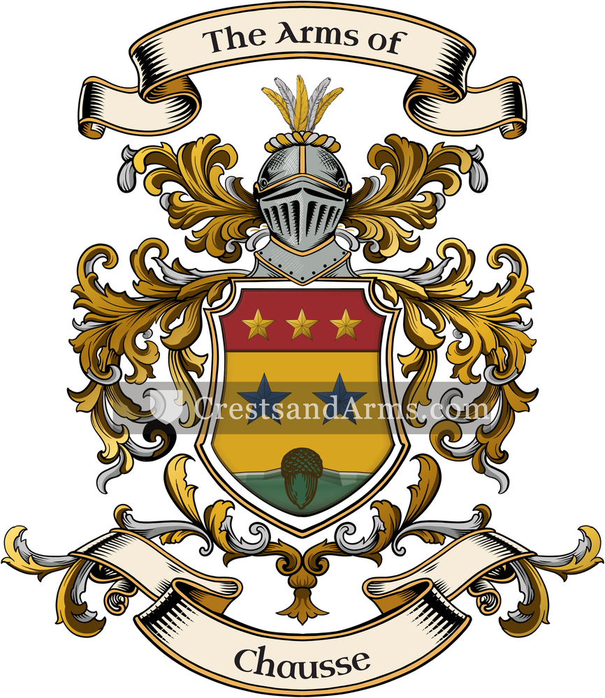 The Chausse coat of arms, drawn from the recorded blazon