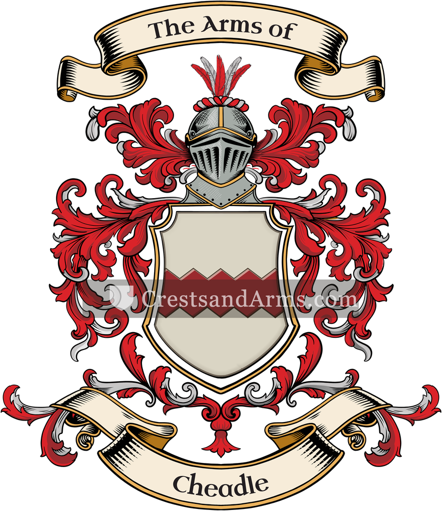 The Cheadle coat of arms, drawn from the recorded blazon