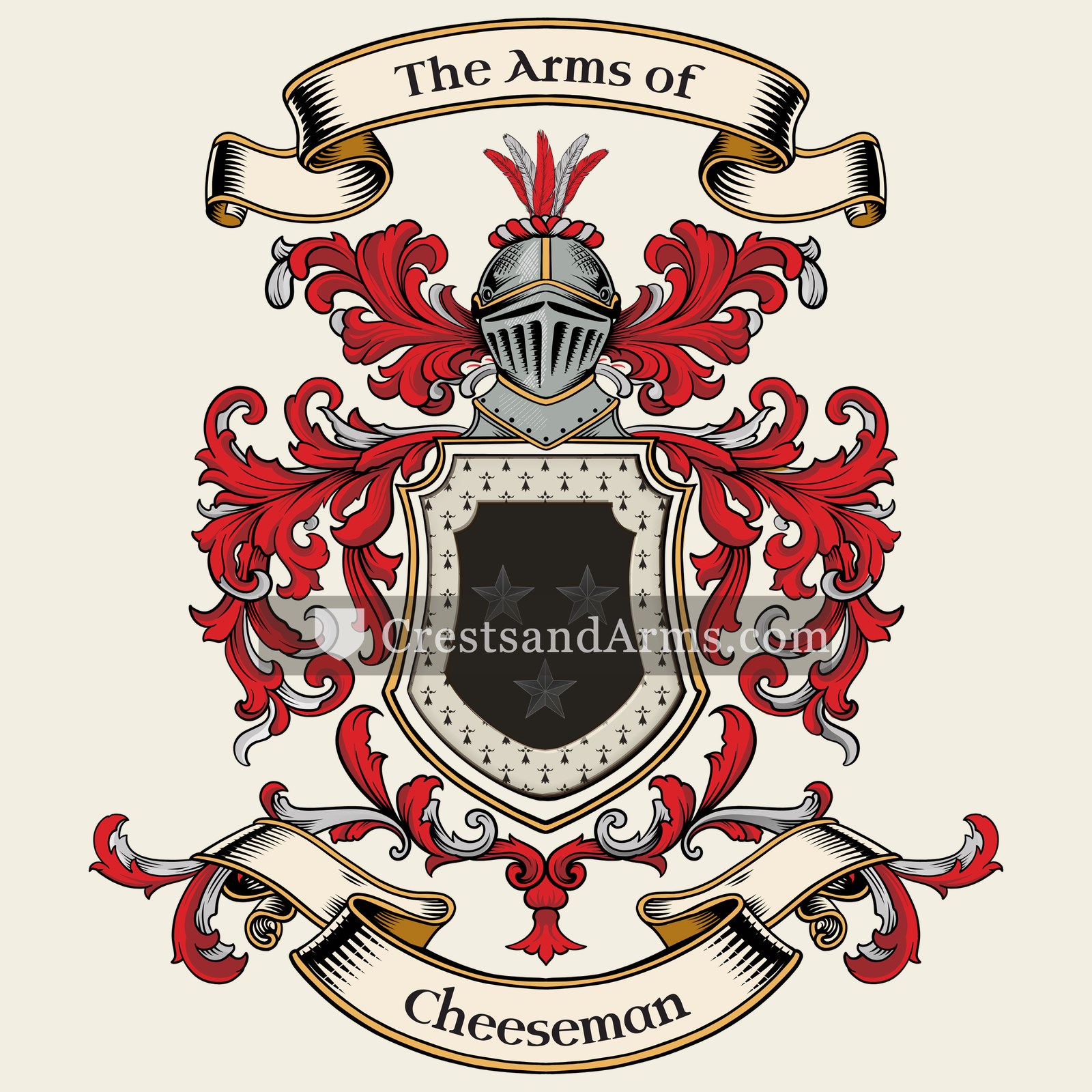 The Cheeseman coat of arms, drawn from the recorded blazon