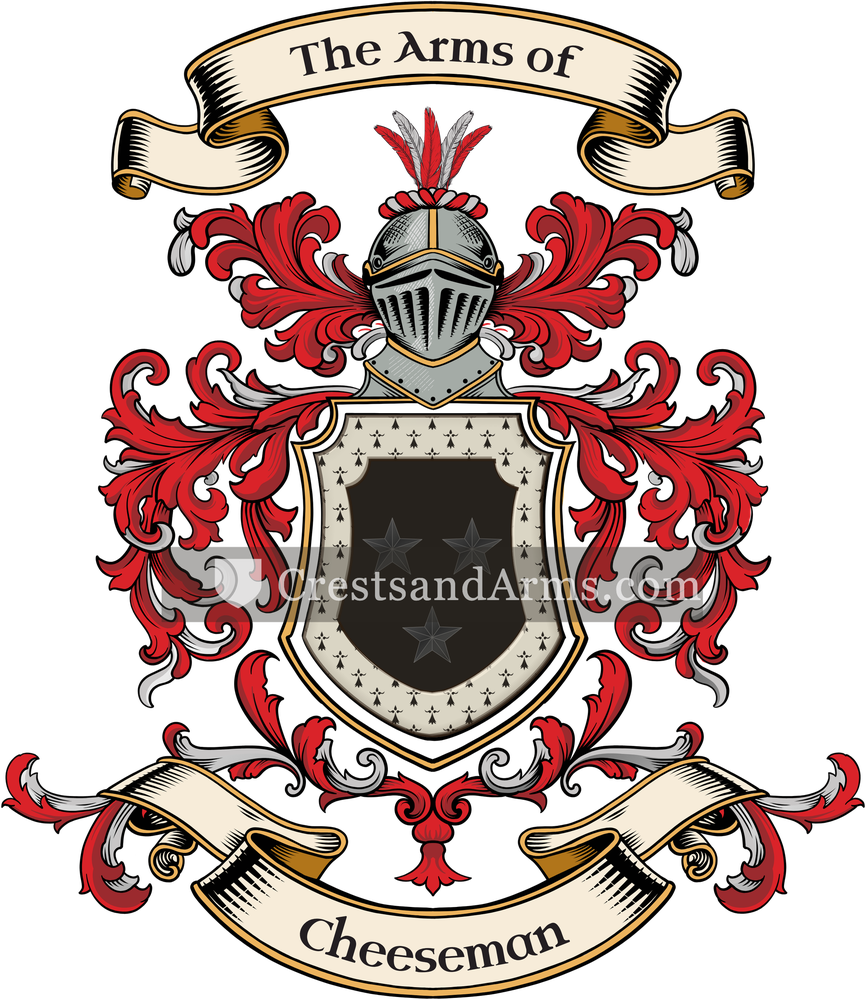 The Cheeseman coat of arms, drawn from the recorded blazon