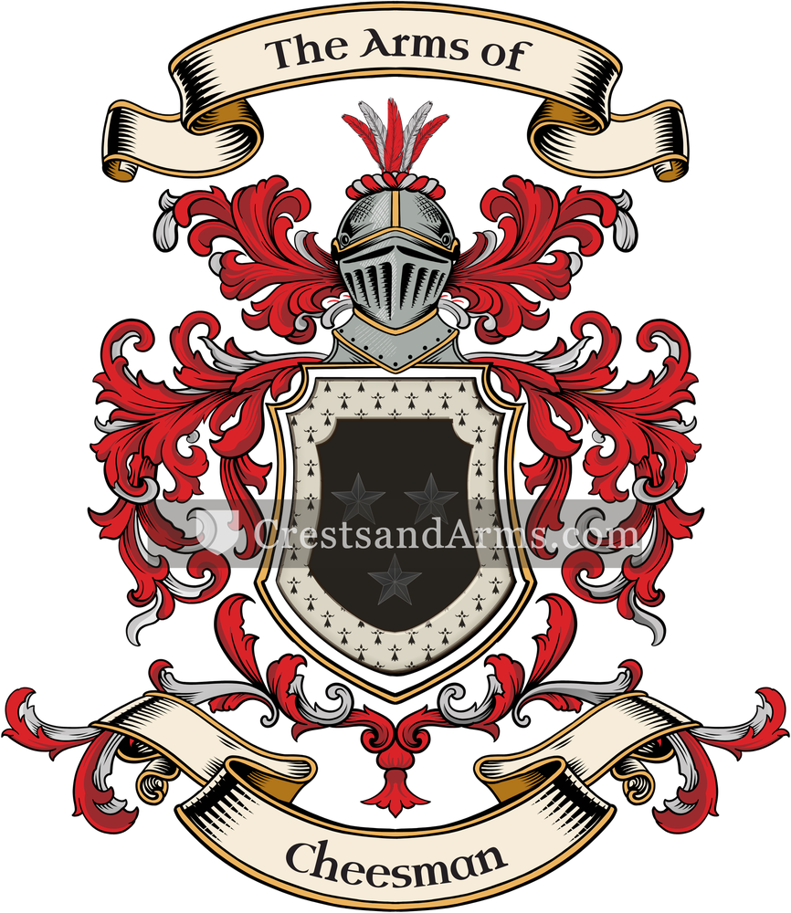 The Cheesman coat of arms, drawn from the recorded blazon