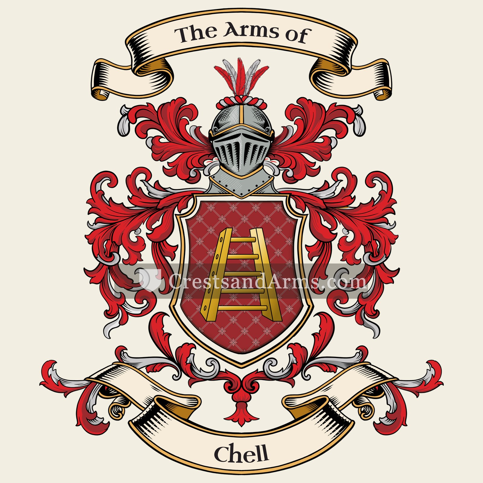 The Chell coat of arms, drawn from the recorded blazon