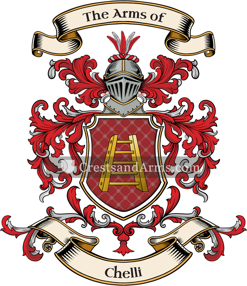 The Chelli coat of arms, drawn from the recorded blazon